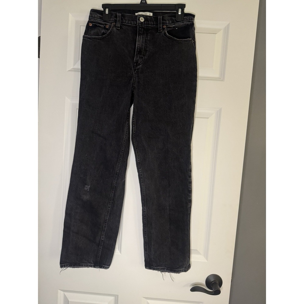 Abercrombie And Fitch The 90's Straight Ultra High Rise Denim Jean Black 28/6 S